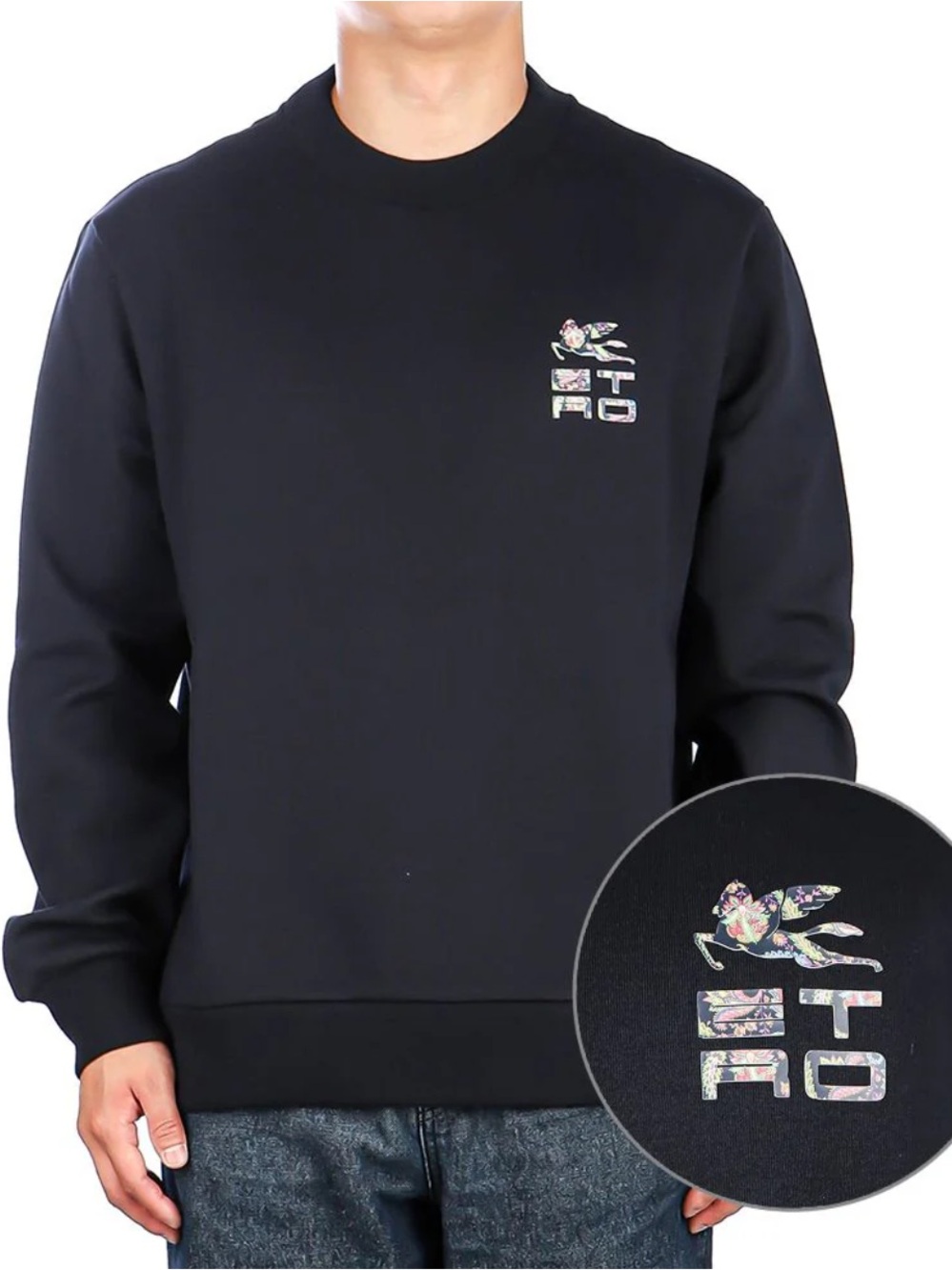 ETRO Navy Crewneck Sweatshirt Pegasus Logo Cotton Blend 3XL NWOT